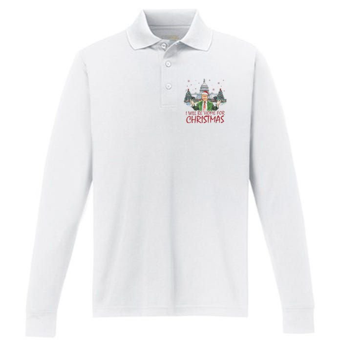 Trump Ill Be Home For Christmas White House Festive Holiday Performance Long Sleeve Polo