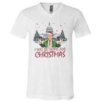 Trump Ill Be Home For Christmas White House Festive Holiday V-Neck T-Shirt