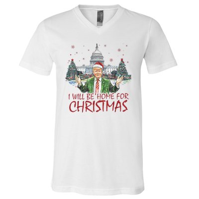 Trump Ill Be Home For Christmas White House Festive Holiday V-Neck T-Shirt