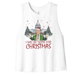 Trump Ill Be Home For Christmas White House Festive Holiday Women's Racerback Cropped Tank