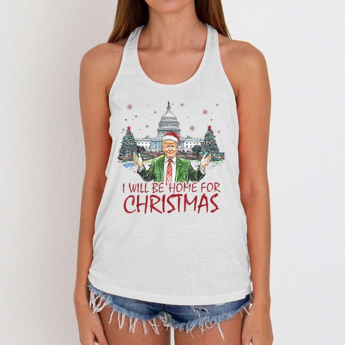 Trump Ill Be Home For Christmas White House Festive Holiday Women's Knotted Racerback Tank