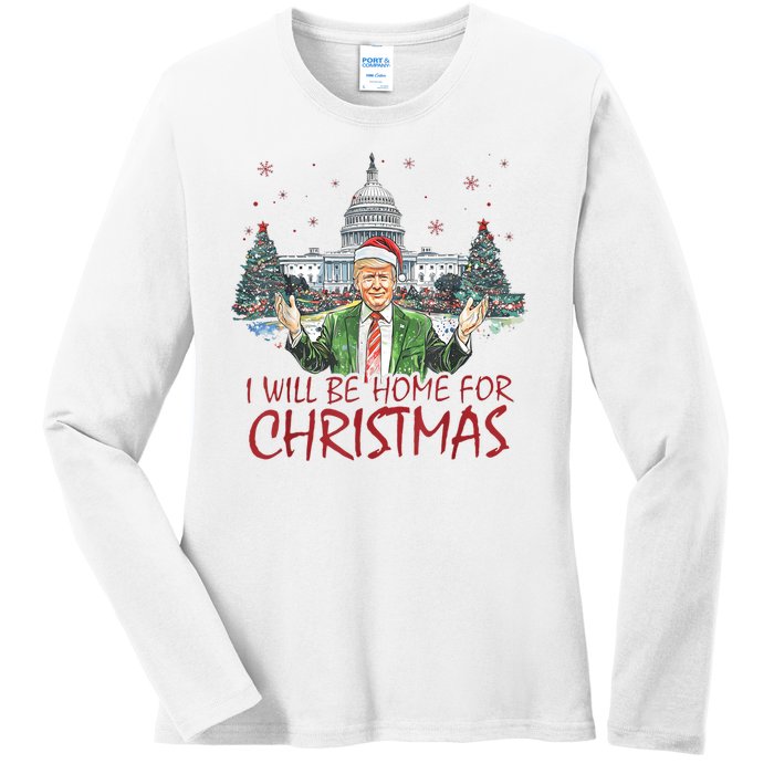 Trump Ill Be Home For Christmas White House Festive Holiday Ladies Long Sleeve Shirt