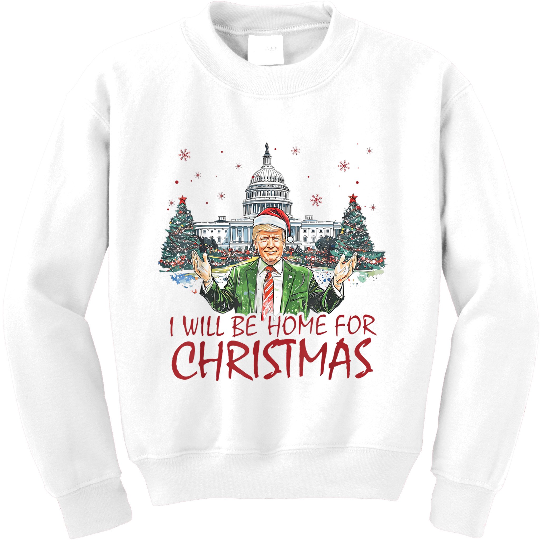 Trump Ill Be Home For Christmas White House Festive Holiday Kids Sweatshirt