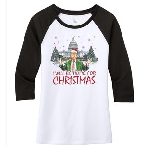 Trump Ill Be Home For Christmas White House Festive Holiday Women's Tri-Blend 3/4-Sleeve Raglan Shirt