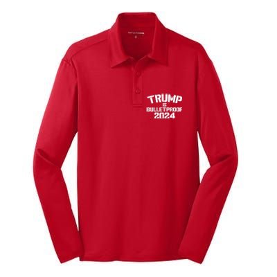 Trump Is Bulletproof 2024 Fight Election Silk Touch Performance Long Sleeve Polo