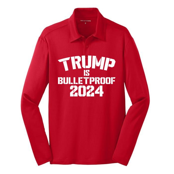 Trump Is Bulletproof 2024 Fight Election Silk Touch Performance Long Sleeve Polo