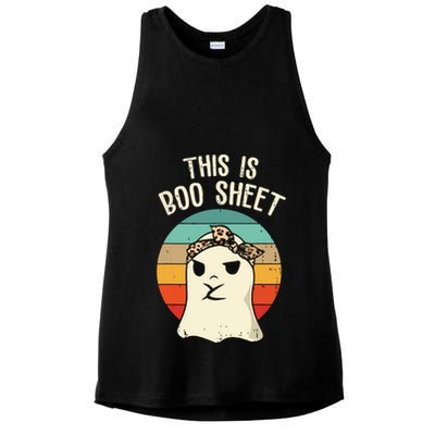 This Is Boo Sheet Ghost Retro Ghost Halloween Leopard Women Ladies PosiCharge Tri-Blend Wicking Tank