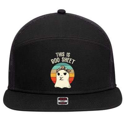 This Is Boo Sheet Ghost Retro Ghost Halloween Leopard Women 7 Panel Mesh Trucker Snapback Hat