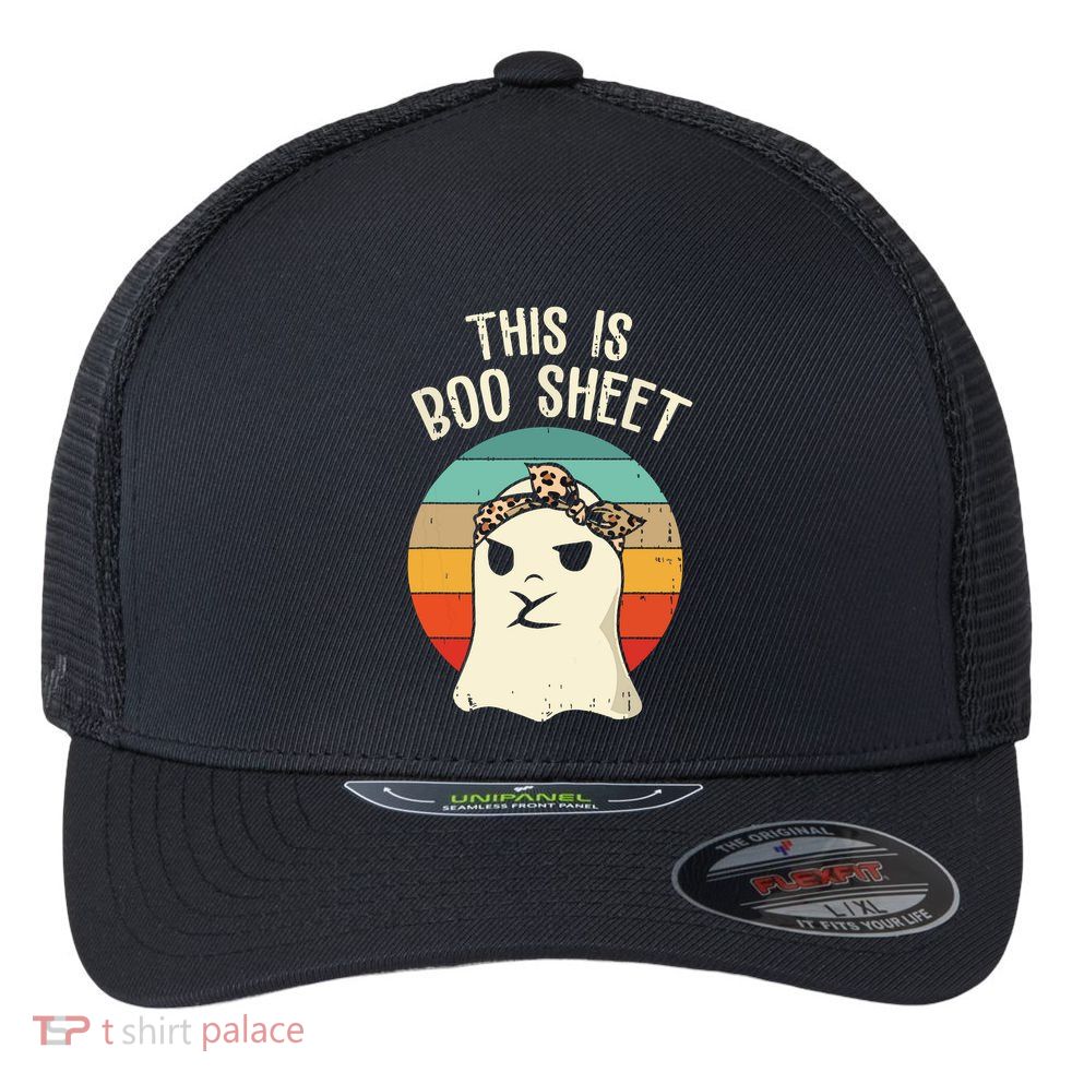 This Is Boo Sheet Ghost Retro Ghost Halloween Leopard Women Flexfit Unipanel Trucker Cap