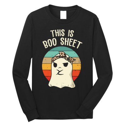 This Is Boo Sheet Ghost Retro Ghost Halloween Leopard Women Long Sleeve Shirt
