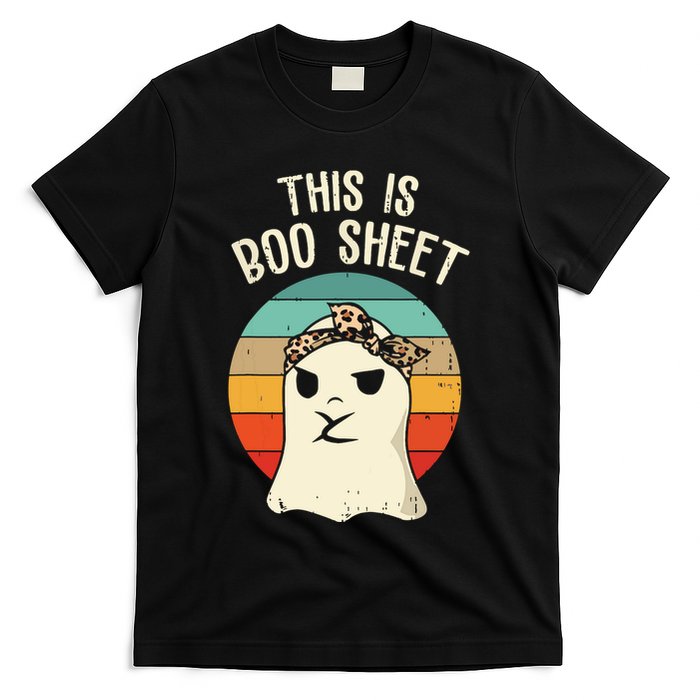 This Is Boo Sheet Ghost Retro Ghost Halloween Leopard Women T-Shirt