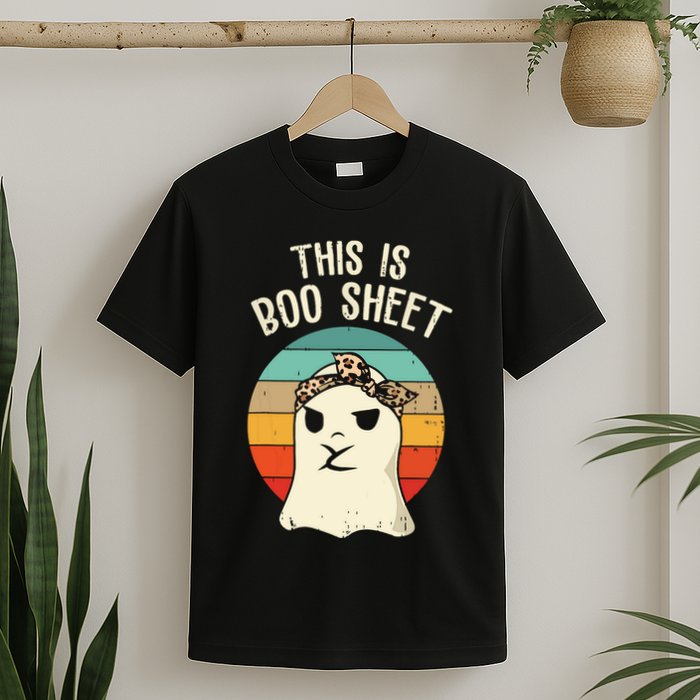 This Is Boo Sheet Ghost Retro Ghost Halloween Leopard Women T-Shirt