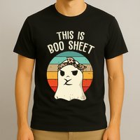 This Is Boo Sheet Ghost Retro Ghost Halloween Leopard Women T-Shirt