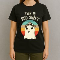 This Is Boo Sheet Ghost Retro Ghost Halloween Leopard Women T-Shirt