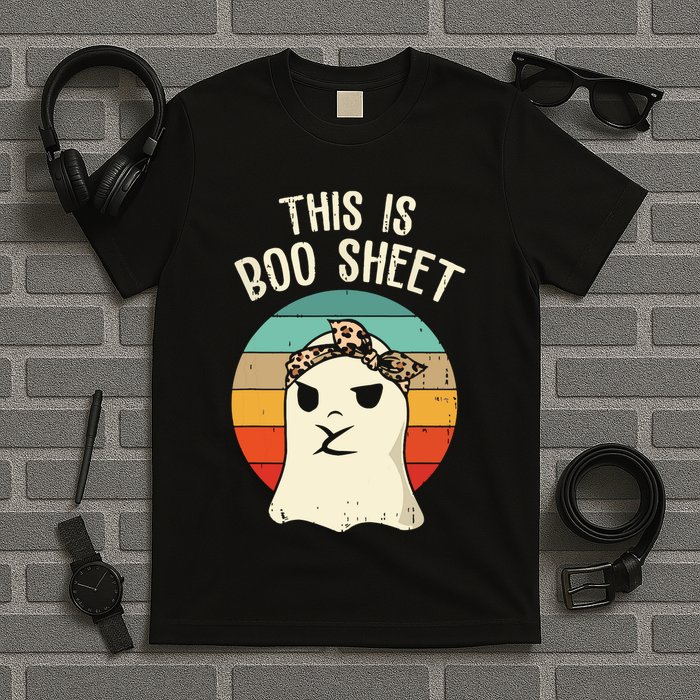 This Is Boo Sheet Ghost Retro Ghost Halloween Leopard Women T-Shirt