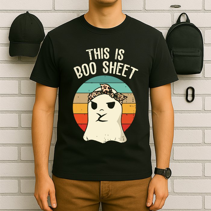 This Is Boo Sheet Ghost Retro Ghost Halloween Leopard Women T-Shirt