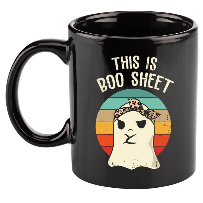 This Is Boo Sheet Ghost Retro Ghost Halloween Leopard Women 11oz C Handle Ceramic Mug