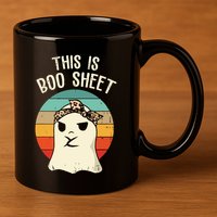 This Is Boo Sheet Ghost Retro Ghost Halloween Leopard Women 11oz C Handle Ceramic Mug