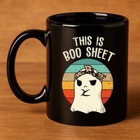 This Is Boo Sheet Ghost Retro Ghost Halloween Leopard Women 11oz C Handle Ceramic Mug