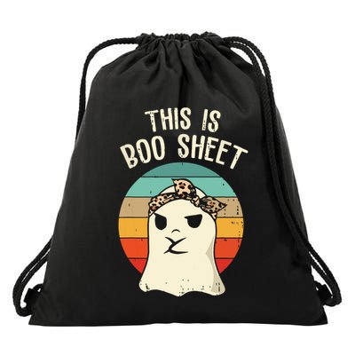This Is Boo Sheet Ghost Retro Ghost Halloween Leopard Women Drawstring Bag