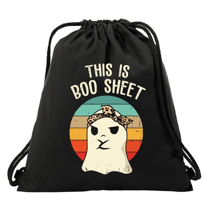 This Is Boo Sheet Ghost Retro Ghost Halloween Leopard Women Drawstring Bag