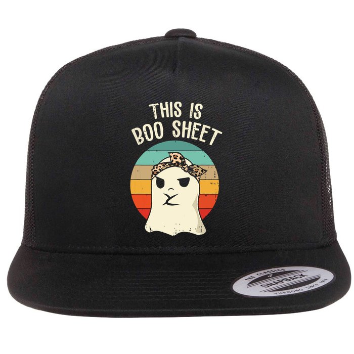 This Is Boo Sheet Ghost Retro Ghost Halloween Leopard Women Flat Bill Trucker Hat