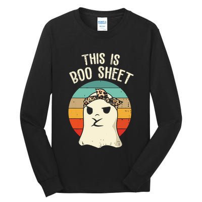 This Is Boo Sheet Ghost Retro Ghost Halloween Leopard Women Tall Long Sleeve T-Shirt