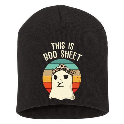 This Is Boo Sheet Ghost Retro Ghost Halloween Leopard Women Short Acrylic Beanie