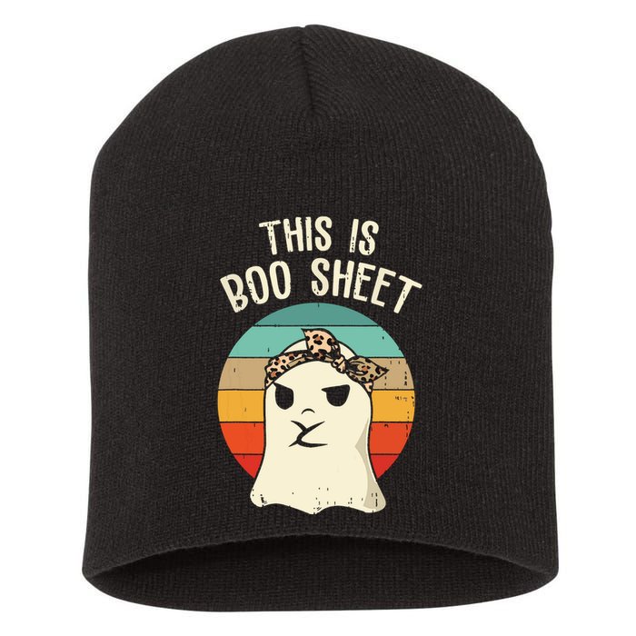 This Is Boo Sheet Ghost Retro Ghost Halloween Leopard Women Short Acrylic Beanie