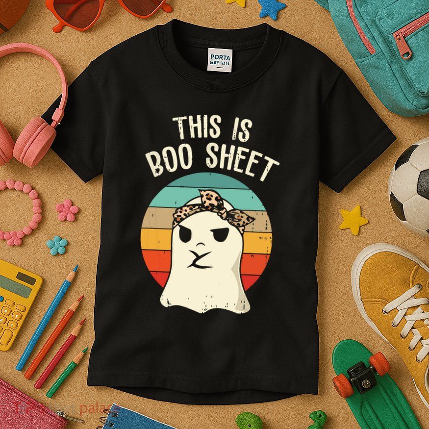 This Is Boo Sheet Ghost Retro Ghost Halloween Leopard Women Kids T-Shirt