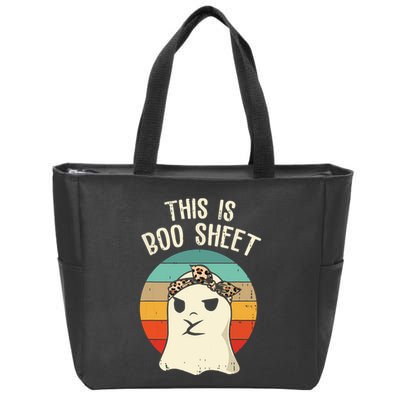 This Is Boo Sheet Ghost Retro Ghost Halloween Leopard Women Zip Tote Bag