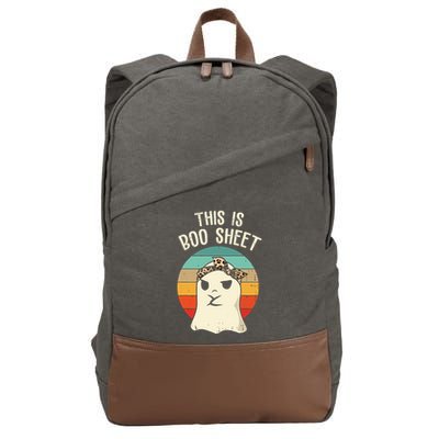 This Is Boo Sheet Ghost Retro Ghost Halloween Leopard Women Cotton Canvas Backpack