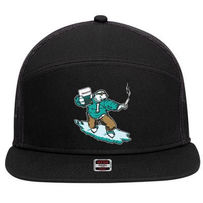 Thegoodshirts Icee Bear Smoking 7 Panel Mesh Trucker Snapback Hat