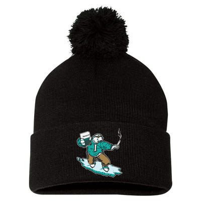 Thegoodshirts Icee Bear Smoking Pom Pom 12in Knit Beanie