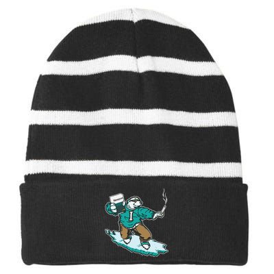 Thegoodshirts Icee Bear Smoking Striped Beanie with Solid Band