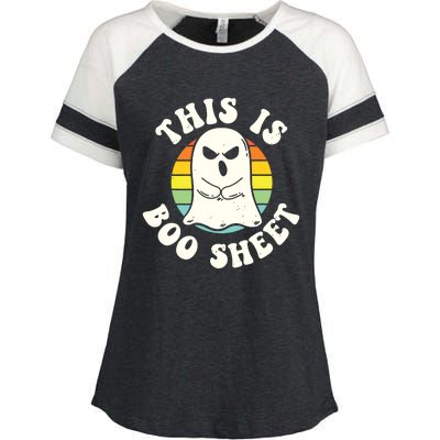 This Is Boo Sheet Ghost Retro Halloween Costume Enza Ladies Jersey Colorblock Tee