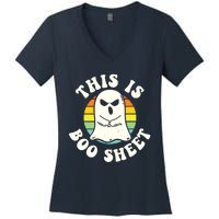 This Is Boo Sheet Ghost Retro Halloween Costume Women's V-Neck T-Shirt