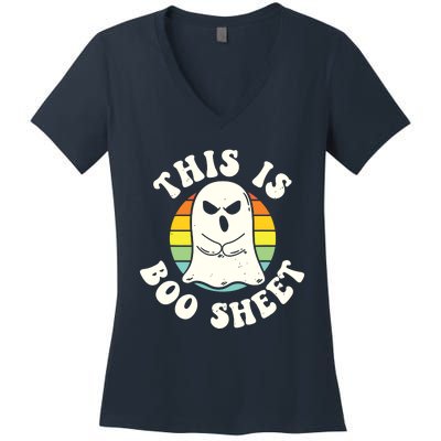 This Is Boo Sheet Ghost Retro Halloween Costume Women's V-Neck T-Shirt