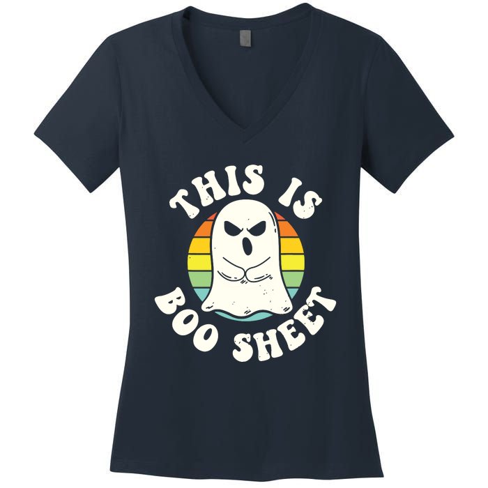 This Is Boo Sheet Ghost Retro Halloween Costume Women's V-Neck T-Shirt