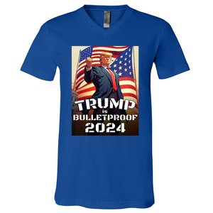 Trump Is Bulletproof Fight! Fight! Fight! 2024 Cute Gift V-Neck T-Shirt