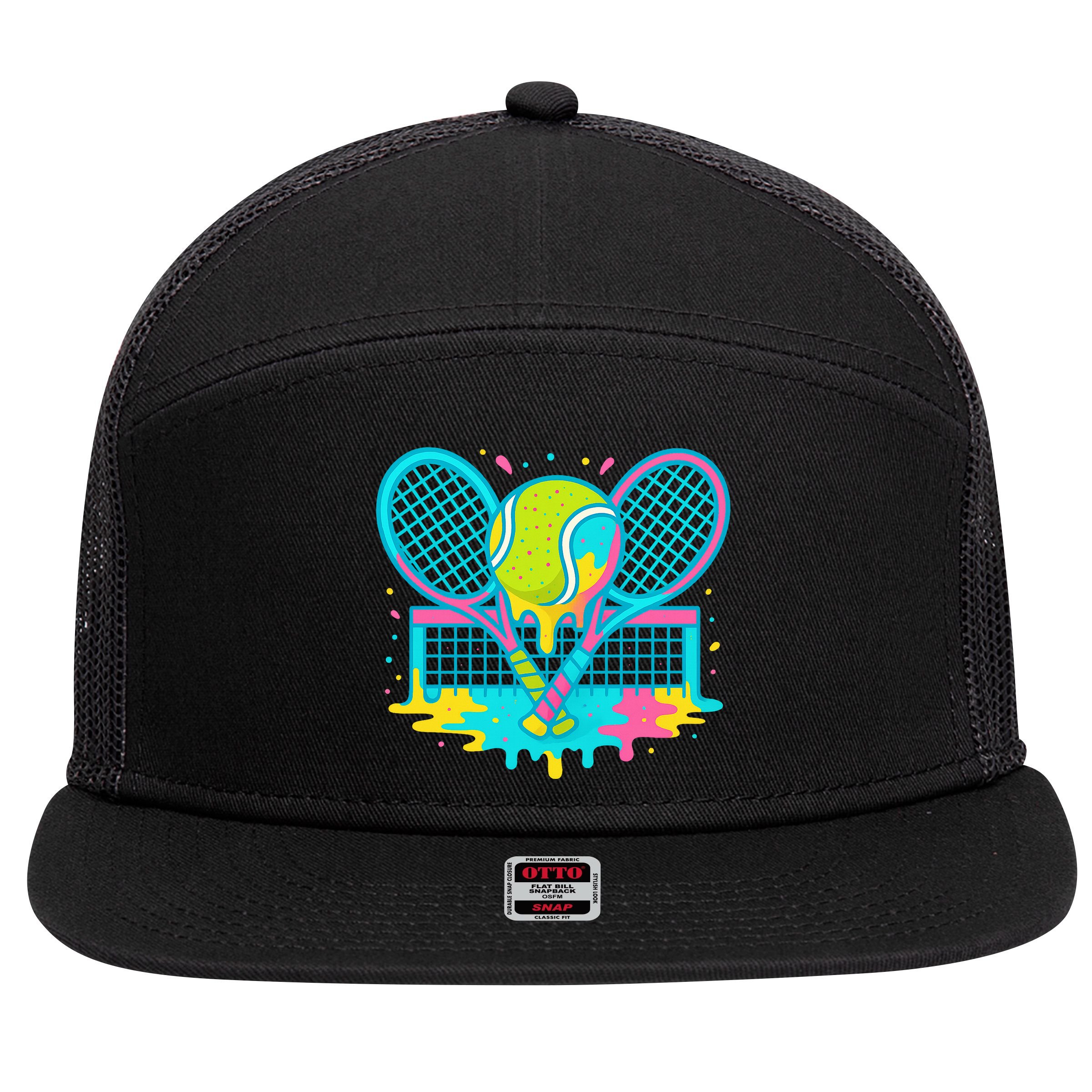 Tennis Ice Cream Drip 7 Panel Mesh Trucker Snapback Hat