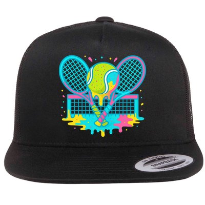 Tennis Ice Cream Drip Flat Bill Trucker Hat