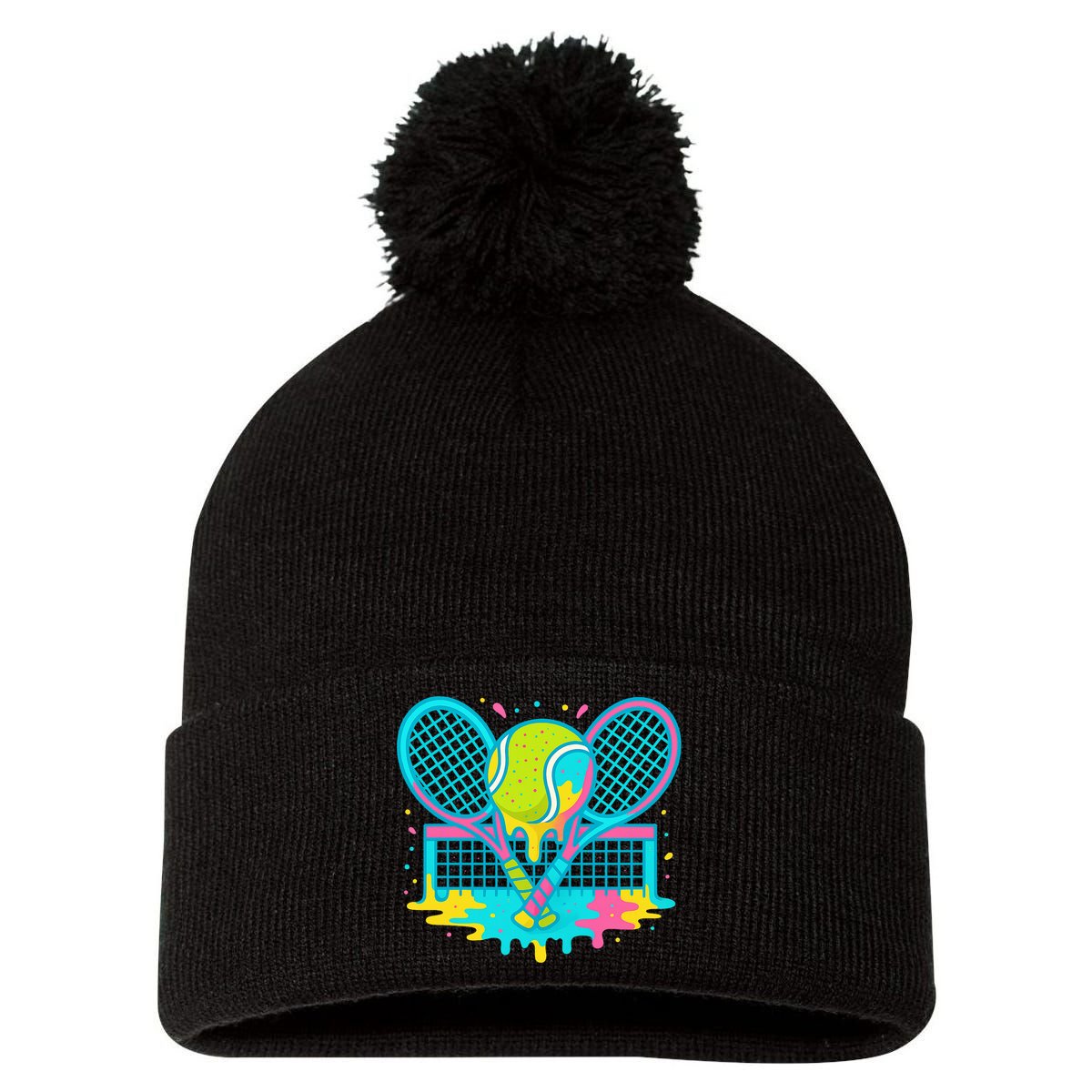 Tennis Ice Cream Drip Pom Pom 12in Knit Beanie