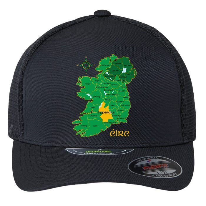 Tipperary Ireland County Map Eire Irish Travel Flexfit Unipanel Trucker Cap