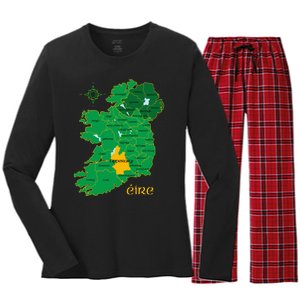 Tipperary Ireland County Map Eire Irish Travel Women's Long Sleeve Flannel Pajama Set 