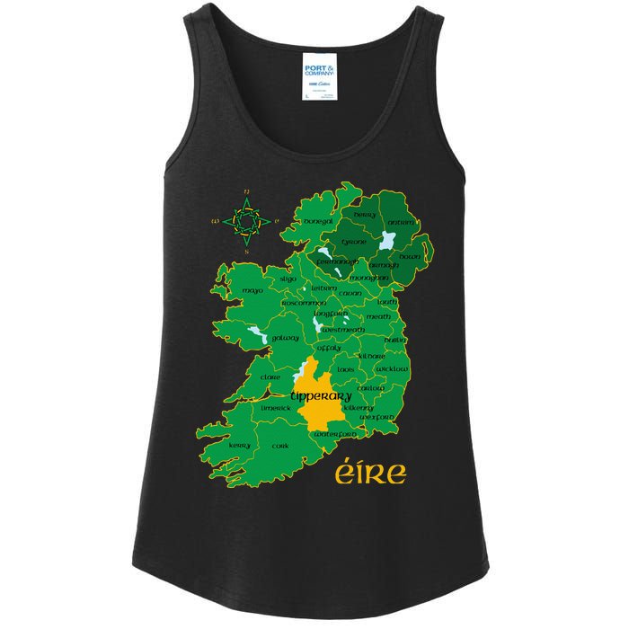 Tipperary Ireland County Map Eire Irish Travel Ladies Essential Tank