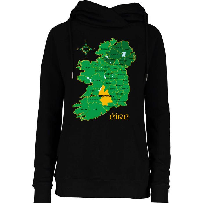 Tipperary Ireland County Map Eire Irish Travel Womens Funnel Neck Pullover Hood