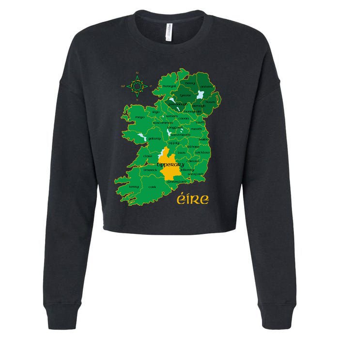 Tipperary Ireland County Map Eire Irish Travel Cropped Pullover Crew