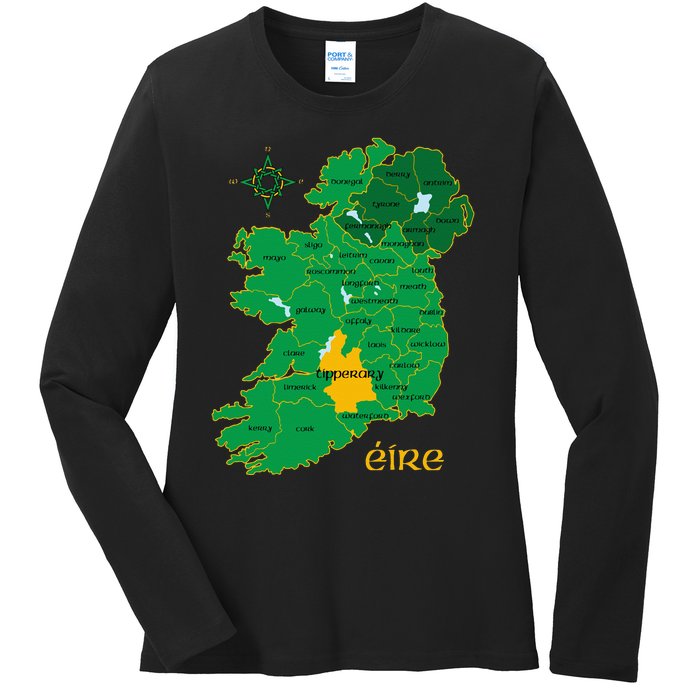 Tipperary Ireland County Map Eire Irish Travel Ladies Long Sleeve Shirt