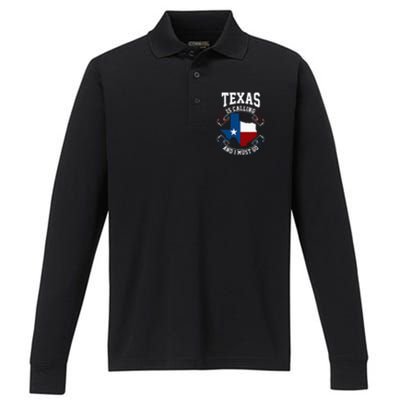 Texas Is Calling And I Must Go Performance Long Sleeve Polo